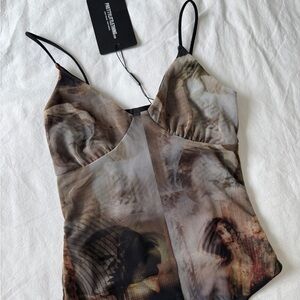 Mesh Artistic Print Bodysuit - Pretty Little Thing
